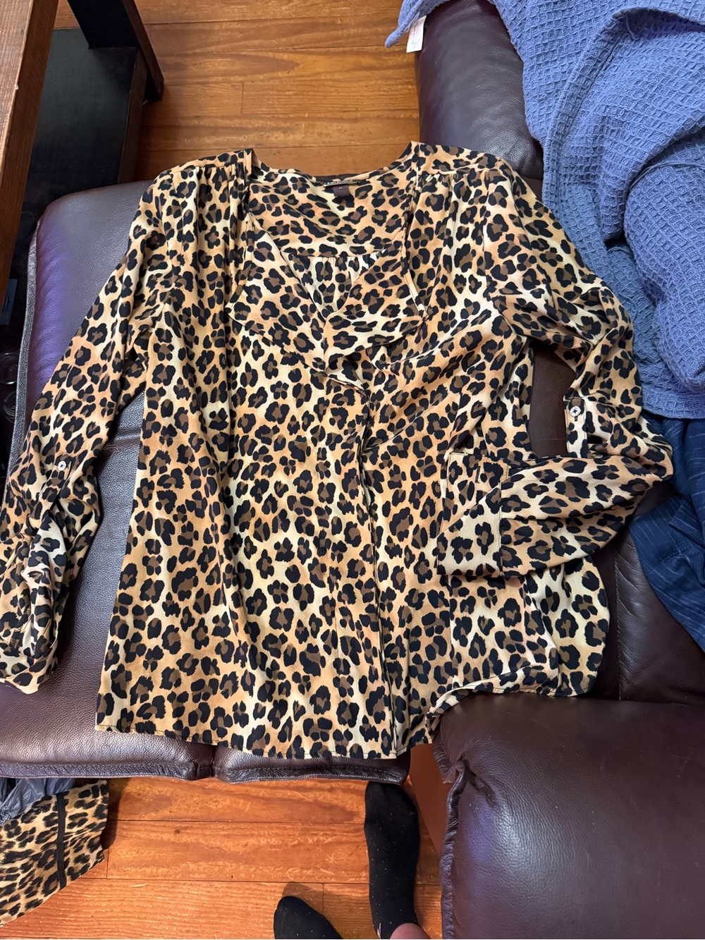 Dana Buchman Leopard Print Long Sleeve Top - Tan and Black